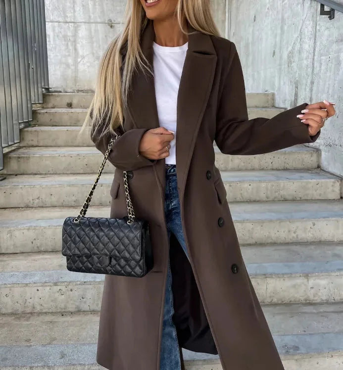 Woll-Trenchcoat | Zweireiher | Lang | Winter-Trenchcoat | Wollmantel für Damen