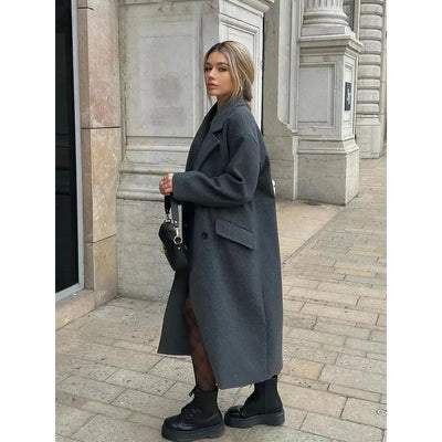 Woll-Trenchcoat – Zweireiher – Oversize – langer Wollmantel – Wintermäntel und -jacken für Damen