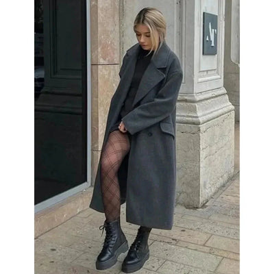 Woll-Trenchcoat – Zweireiher – Oversize – langer Wollmantel – Wintermäntel und -jacken für Damen