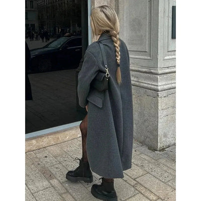 Woll-Trenchcoat – Zweireiher – Oversize – langer Wollmantel – Wintermäntel und -jacken für Damen