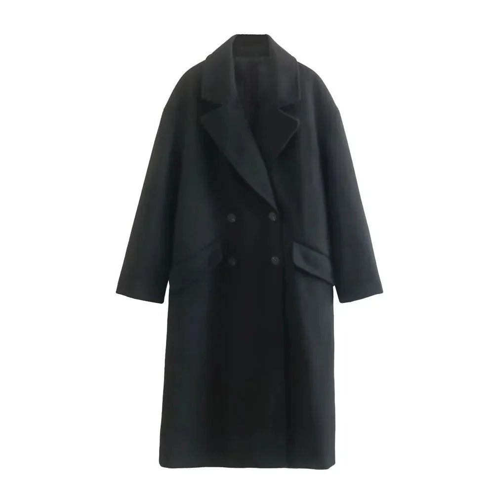 Woll-Trenchcoat – Zweireiher – Oversize – langer Wollmantel – Wintermäntel und -jacken für Damen