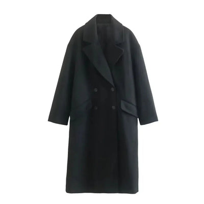 Woll-Trenchcoat – Zweireiher – Oversize – langer Wollmantel – Wintermäntel und -jacken für Damen