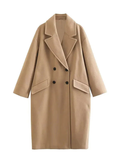 Woll-Trenchcoat – Zweireiher – Oversize – langer Wollmantel – Wintermäntel und -jacken für Damen