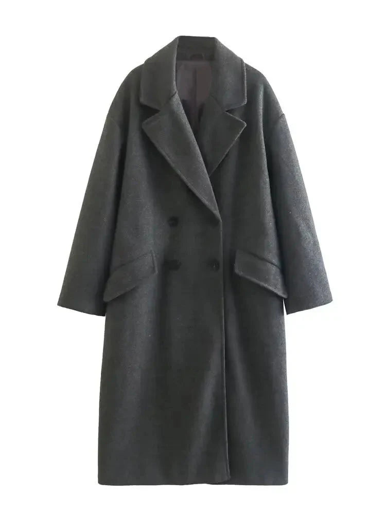 Woll-Trenchcoat – Zweireiher – Oversize – langer Wollmantel – Wintermäntel und -jacken für Damen