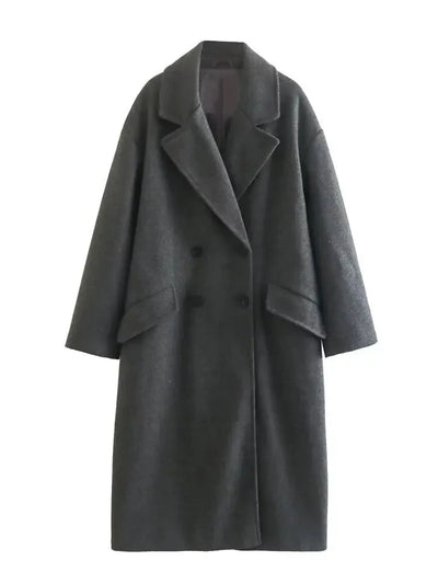 Woll-Trenchcoat – Zweireiher – Oversize – langer Wollmantel – Wintermäntel und -jacken für Damen