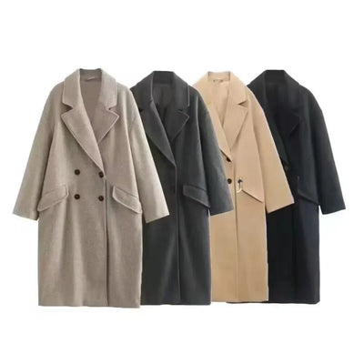 Woll-Trenchcoat – Zweireiher – Oversize – langer Wollmantel – Wintermäntel und -jacken für Damen