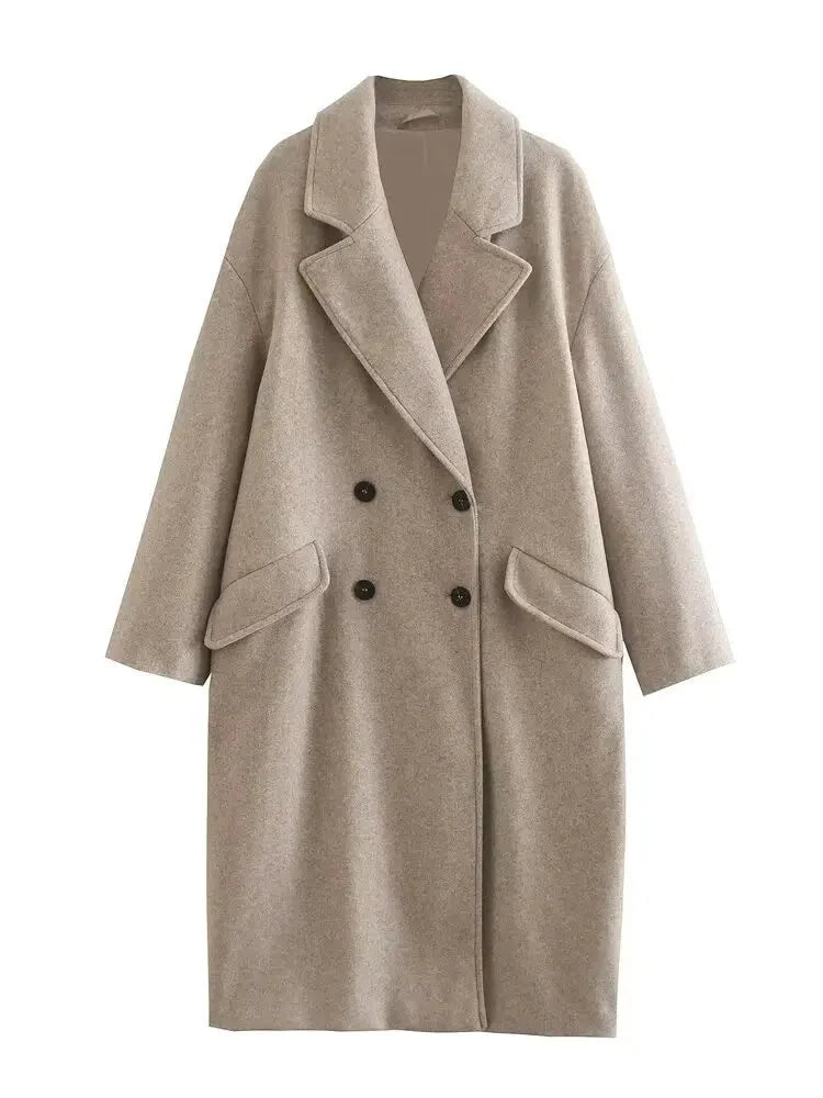 Woll-Trenchcoat – Zweireiher – Oversize – langer Wollmantel – Wintermäntel und -jacken für Damen