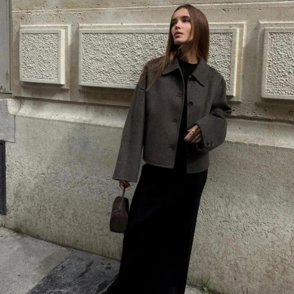 Wolljacke | Einreiher | Lockere Passform | Kurzer Wollmantel | Woll-Trenchcoat für Damen