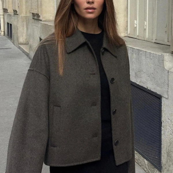 Wolljacke | Einreiher | Lockere Passform | Kurzer Wollmantel | Woll-Trenchcoat für Damen