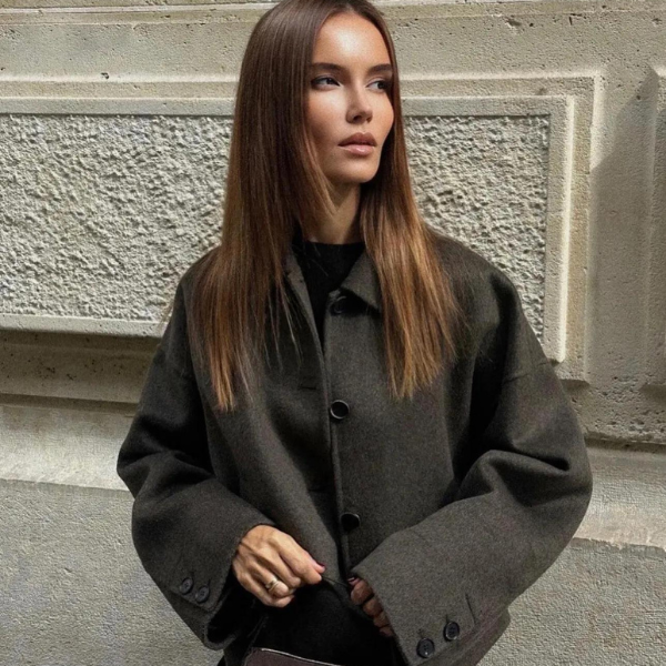 Wolljacke | Einreiher | Lockere Passform | Kurzer Wollmantel | Woll-Trenchcoat für Damen