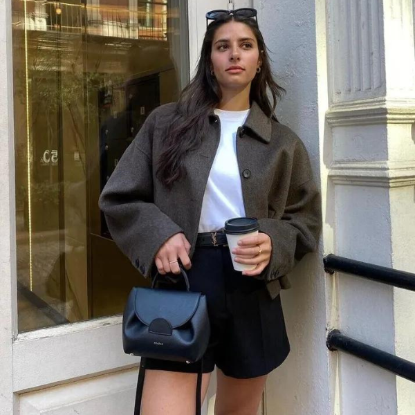 Wolljacke | Einreiher | Lockere Passform | Kurzer Wollmantel | Woll-Trenchcoat für Damen