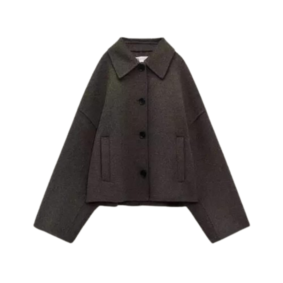 Wolljacke | Einreiher | Lockere Passform | Kurzer Wollmantel | Woll-Trenchcoat für Damen