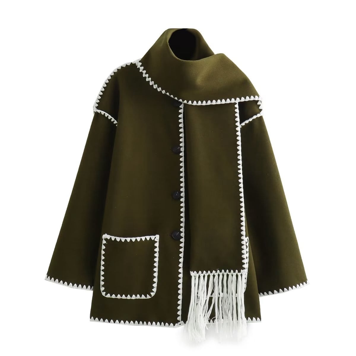 Wolljacke | Einreiher | Winter | Jacke mit Schal | Wollmantel für Damen