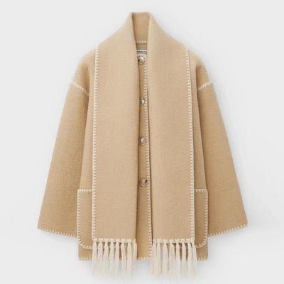 Wolljacke | Einreiher | Winter | Jacke mit Schal | Wollmantel für Damen