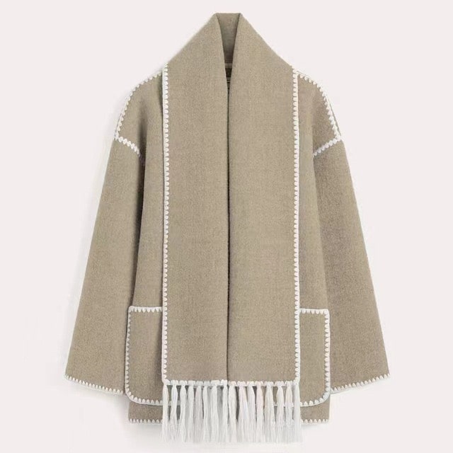 Wolljacke | Einreiher | Winter | Jacke mit Schal | Wollmantel für Damen
