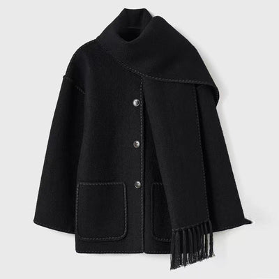 Wolljacke | Einreiher | Winter | Jacke mit Schal | Wollmantel für Damen