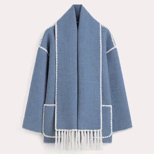 Wolljacke | Einreiher | Winter | Jacke mit Schal | Wollmantel für Damen