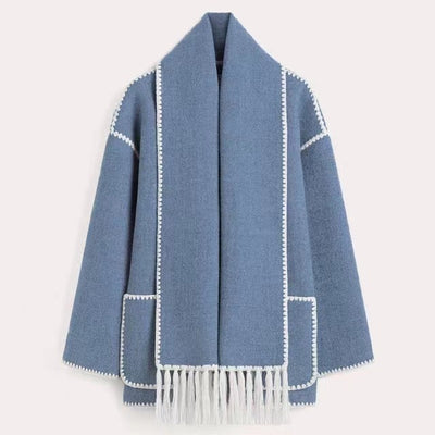 Wolljacke | Einreiher | Winter | Jacke mit Schal | Wollmantel für Damen