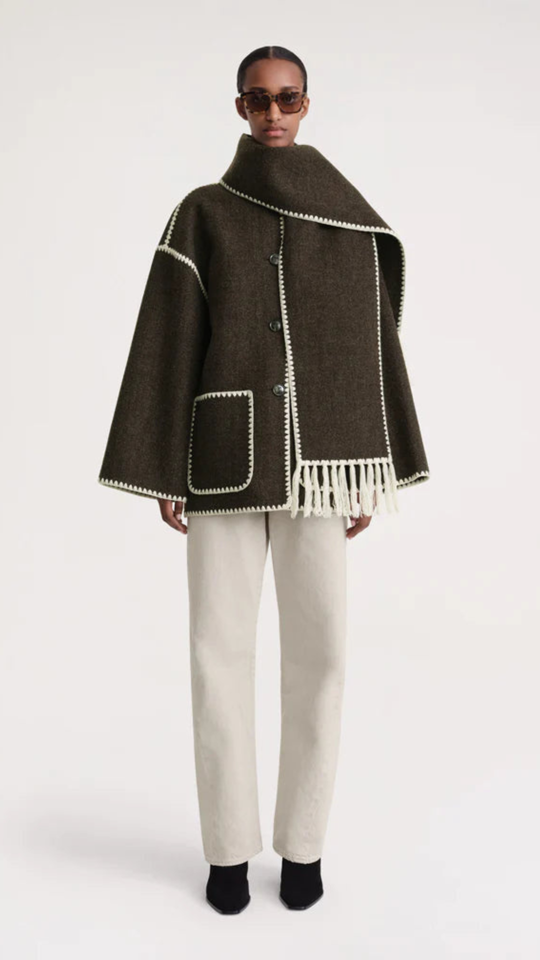 Wolljacke | Einreiher | Winter | Jacke mit Schal | Wollmantel für Damen
