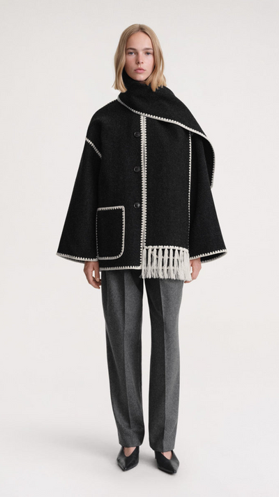 Wolljacke | Einreiher | Winter | Jacke mit Schal | Wollmantel für Damen