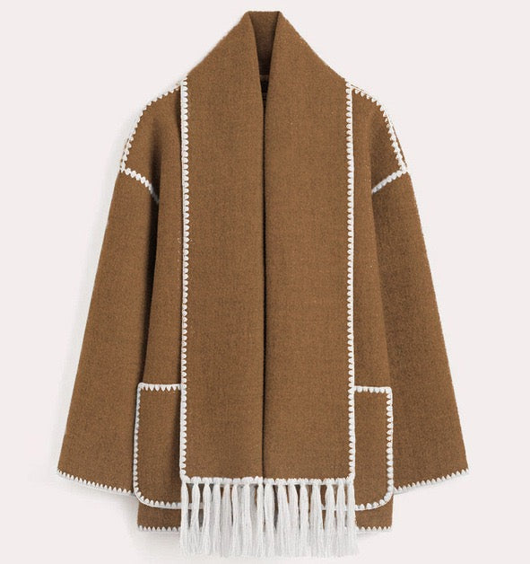 Wolljacke | Einreiher | Winter | Jacke mit Schal | Wollmantel für Damen