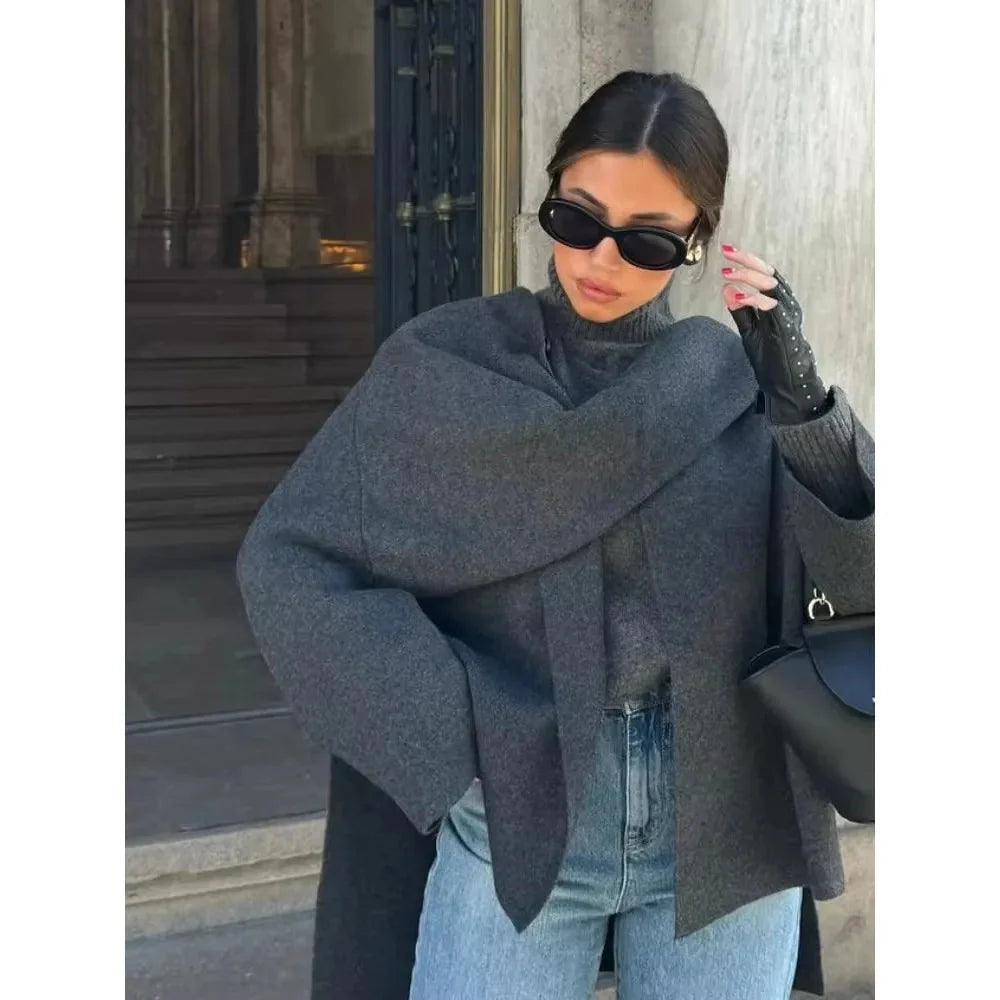 Wolljacke – Kurz – Herbst – Jacke mit Schal – Damenjacken