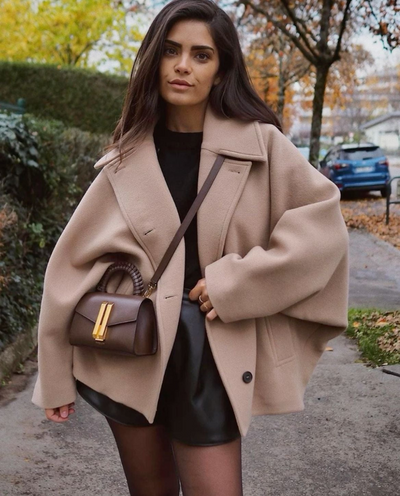 Wolljacke - Lockere Passform - Einreihig - Übergroße Jacke - Kurzer Wollmantel für Damen