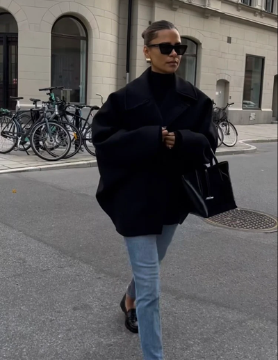 Wolljacke - Lockere Passform - Einreihig - Übergroße Jacke - Kurzer Wollmantel für Damen