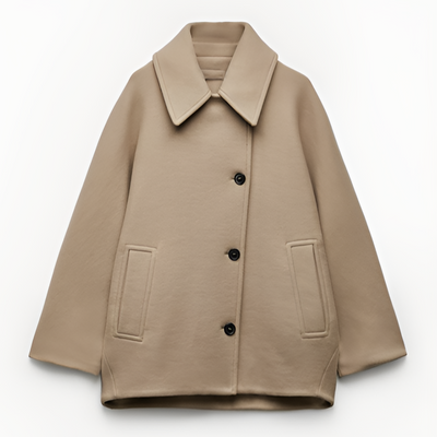 Wolljacke - Lockere Passform - Einreihig - Übergroße Jacke - Kurzer Wollmantel für Damen