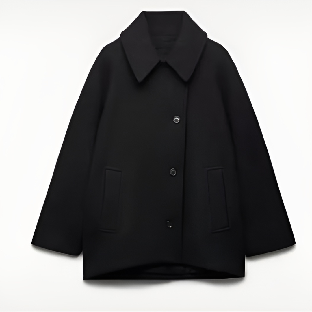 Wolljacke - Lockere Passform - Einreihig - Übergroße Jacke - Kurzer Wollmantel für Damen