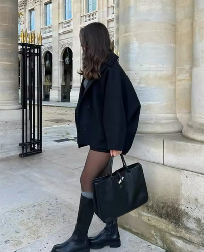 Wolljacke - Lockere Passform - Einreihig - Übergroße Jacke - Kurzer Wollmantel für Damen