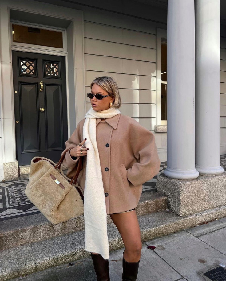Wolljacke - Lockere Passform - Einreihig - Übergroße Jacke - Kurzer Wollmantel für Damen