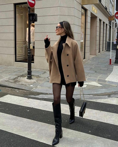Wolljacke - Lockere Passform - Einreihig - Übergroße Jacke - Kurzer Wollmantel für Damen