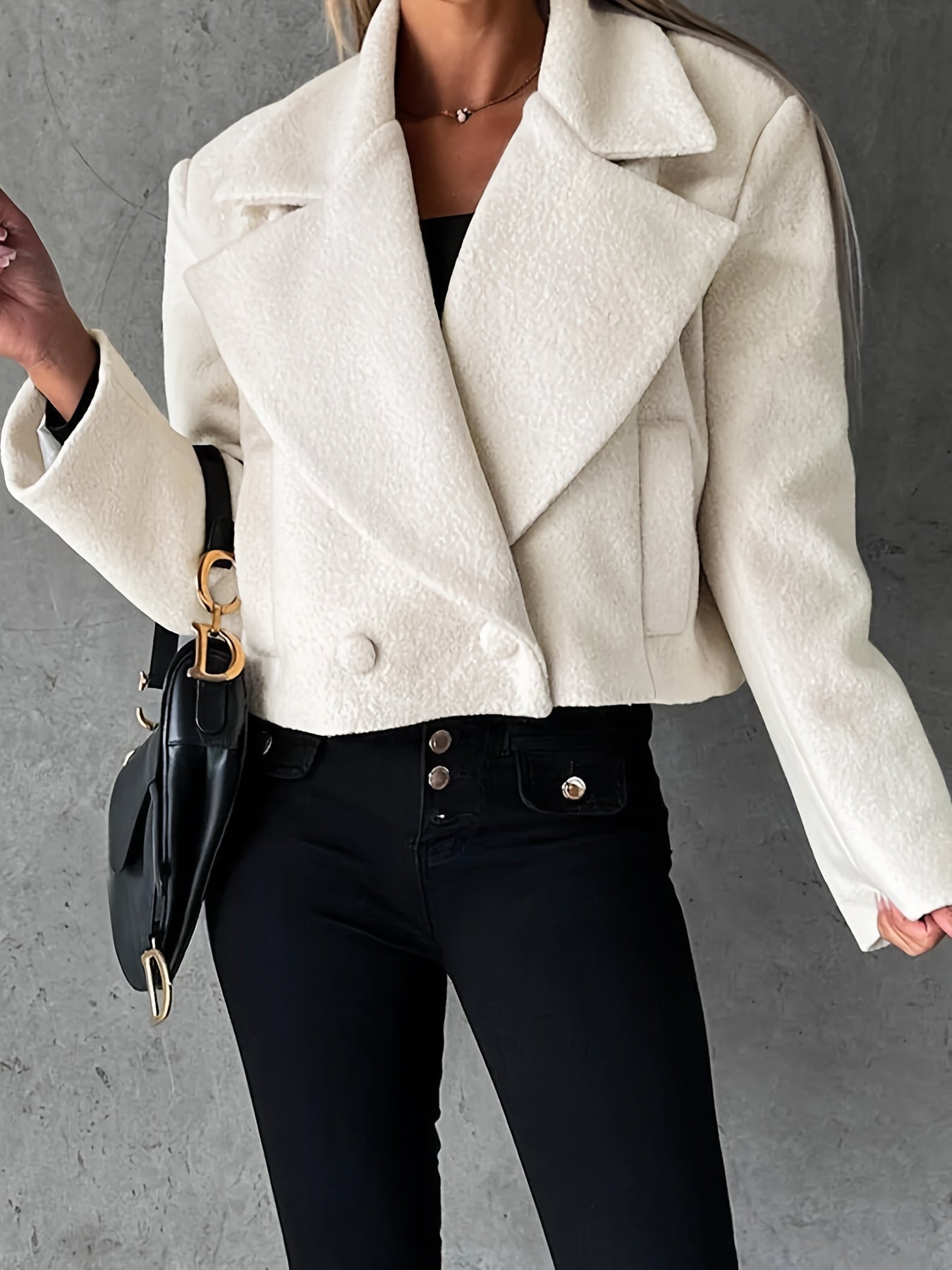 Wolljacke – Weiße zweireihige kurze Wolljacke für Damen