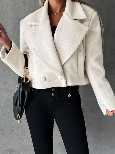 Wolljacke – Weiße zweireihige kurze Wolljacke für Damen