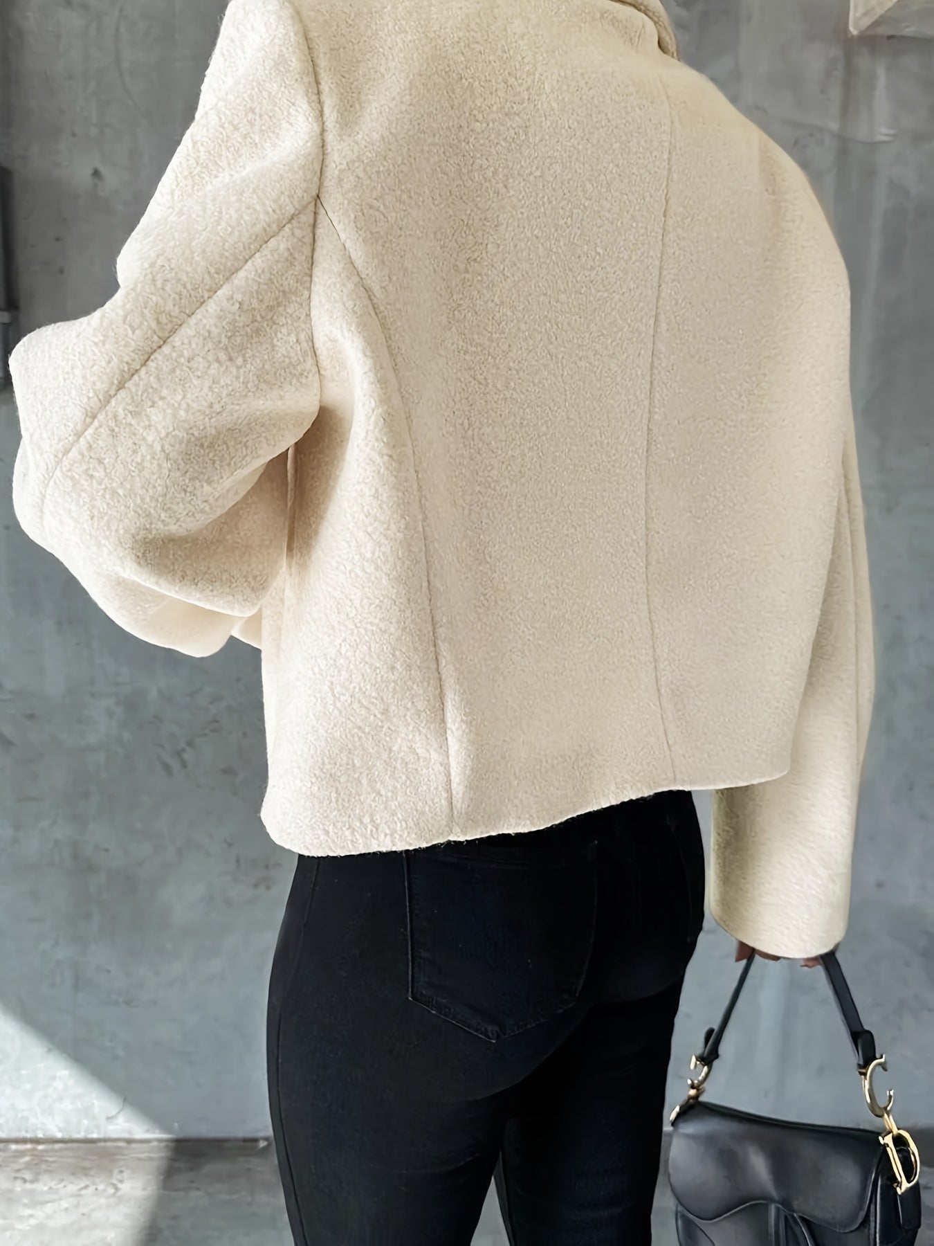 Wolljacke – Weiße zweireihige kurze Wolljacke für Damen