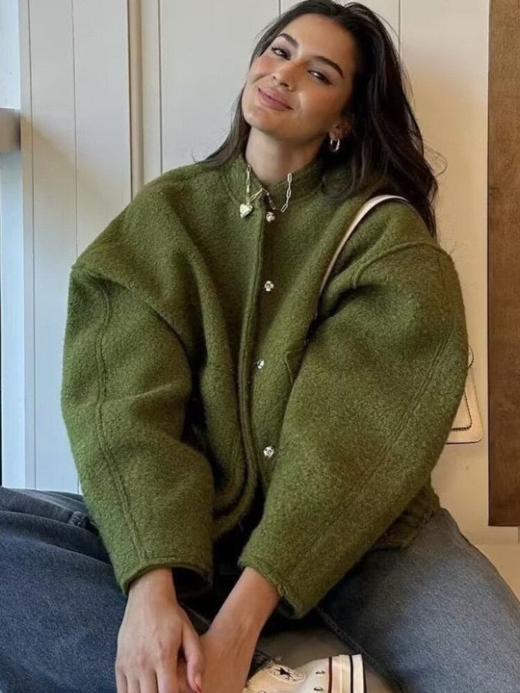 Wolljacke – zum Knöpfen – Kurz – Oversize-Jacke – Winterjacke für Damen