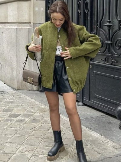 Wolljacke – zum Knöpfen – Kurz – Oversize-Jacke – Winterjacke für Damen