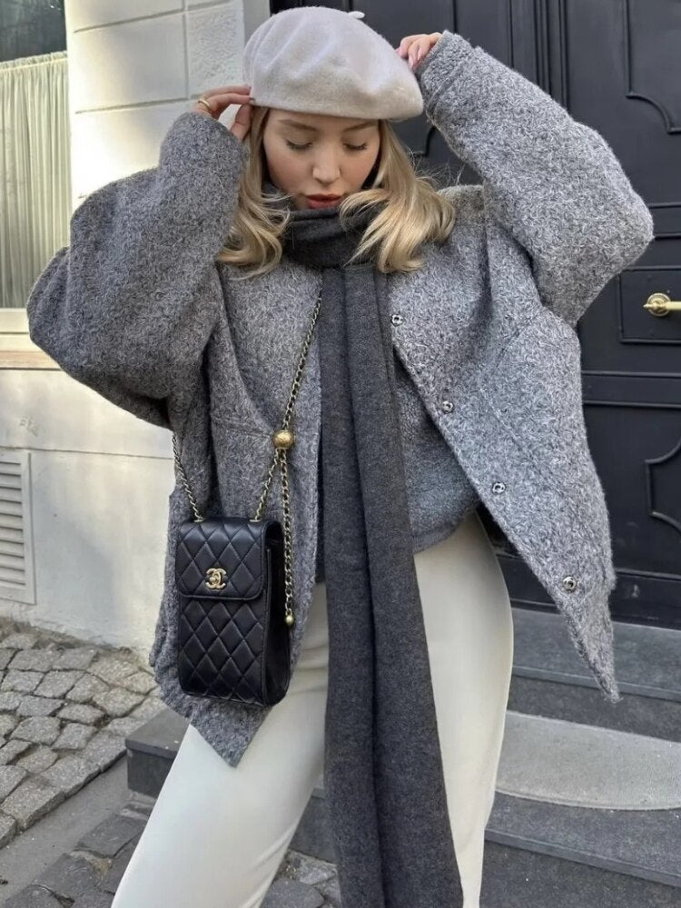 Wolljacke – zum Knöpfen – Kurz – Oversize-Jacke – Winterjacke für Damen