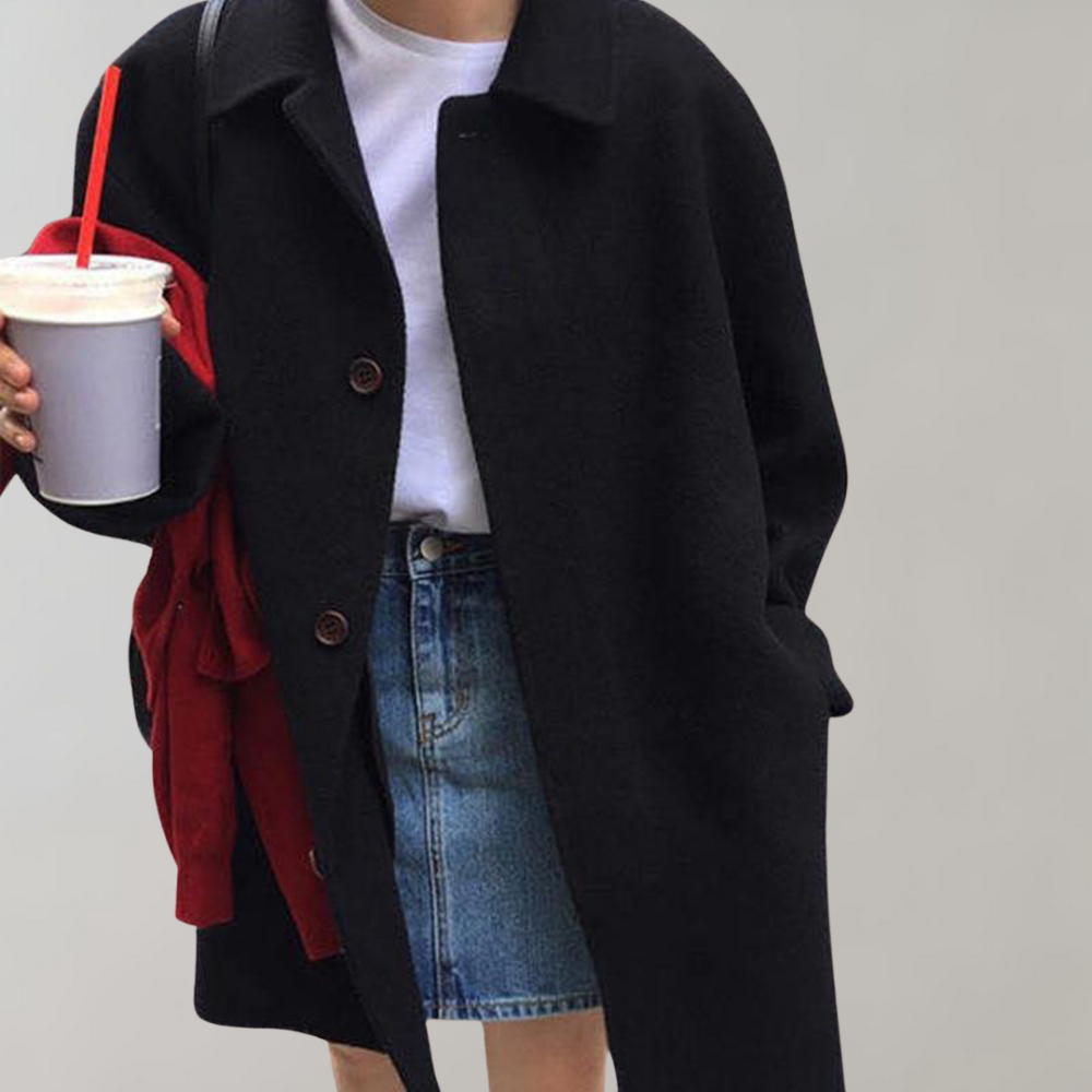 Wollmantel – Damen-Trenchcoat aus Wolle mit lockerer Passform und einem Ärmel