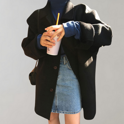 Wollmantel – Damen-Trenchcoat aus Wolle mit lockerer Passform und einem Ärmel
