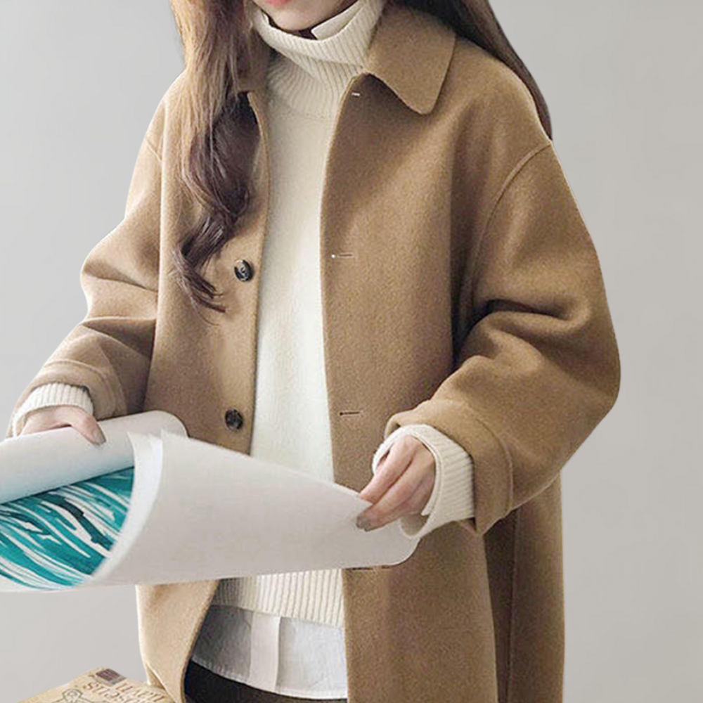 Wollmantel – Damen-Trenchcoat aus Wolle mit lockerer Passform und einem Ärmel