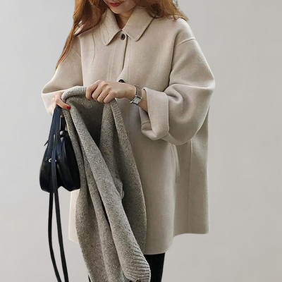 Wollmantel – Damen-Trenchcoat aus Wolle mit lockerer Passform und einem Ärmel