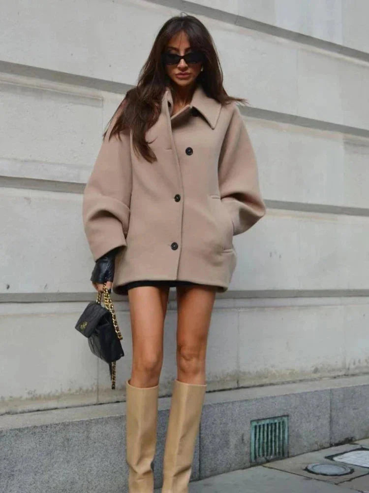 Wollmantel | Oversize | Einreiher | Kurze Wolljacke | Damenjacke