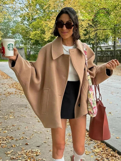 Wollmantel | Oversize | Einreiher | Kurze Wolljacke | Damenjacke