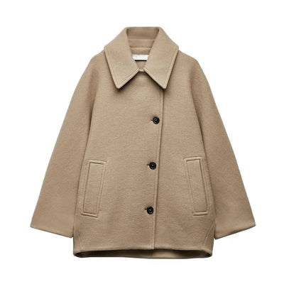 Wollmantel | Oversize | Einreiher | Kurze Wolljacke | Damenjacke