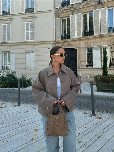 Wollmantel – kurze, einreihige Winterjacke aus Wolle für Damen