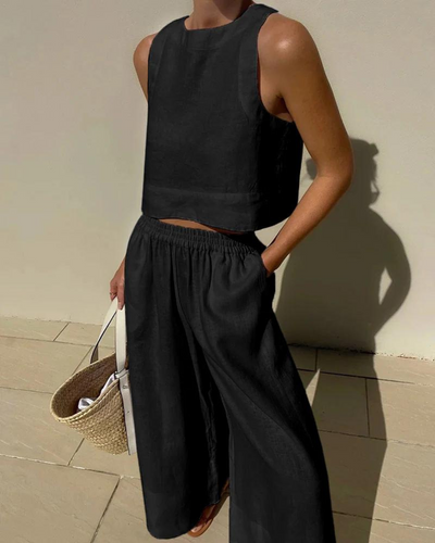 Zweiteiliges Set - Passendes Crop-Top und weite Hose für Frauen für den Sommer
