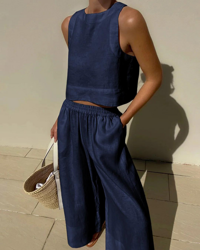 Zweiteiliges Set - Passendes Crop-Top und weite Hose für Frauen für den Sommer