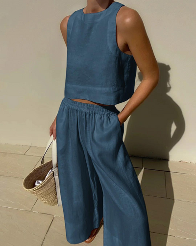 Zweiteiliges Set - Passendes Crop-Top und weite Hose für Frauen für den Sommer